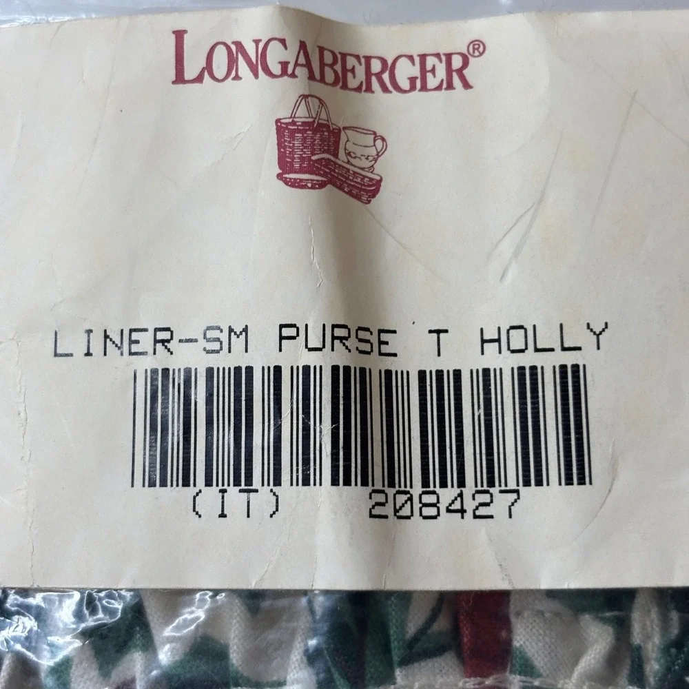 Longaberger Basket Liner Small Purse Traditional Holly Cream Red Green 208427